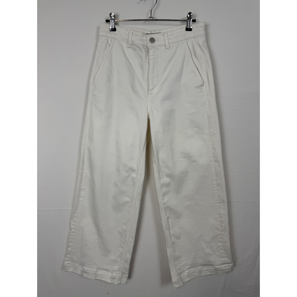 Everlane Women Cotton Wide Leg Crop Pants 6R White High Rise Utility Pockets